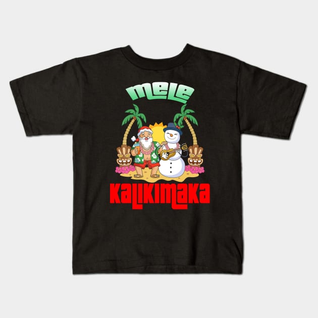 Mele Kalikimaka Christmas Santa Shaka Hawaii Kids T-Shirt by intelus